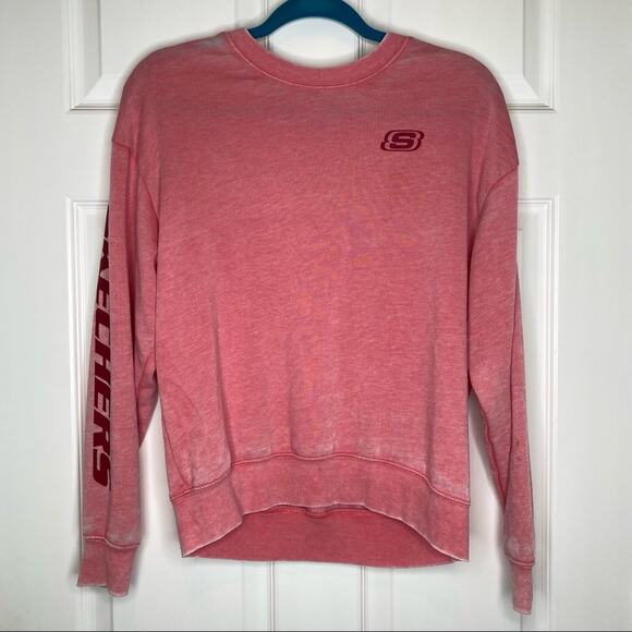 SKECHERS Womens Pink Logo Burnout Crew Neck Pullover Sweatshirt Size XS - Picture 1 of 5